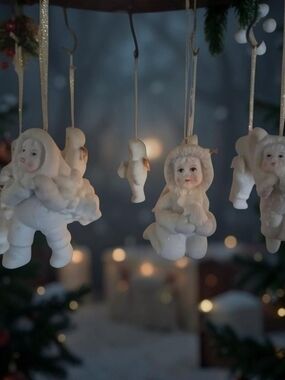 Hand-Painted White Porcelain Holiday Angel Ornaments - Set of Hanging Figurines